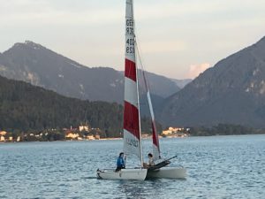 Marlene and Hannah in a catamaran