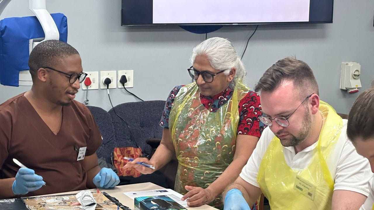 Prof Lakhoo demonstrating neonatal surgery
