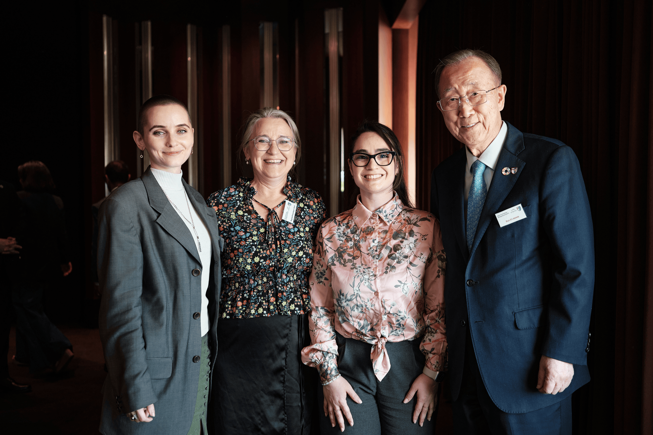 Four attendees, including Ban Ki-moon, pose together at the Open Conversations event in Seoul.