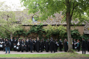 Students lined up along Parks Road